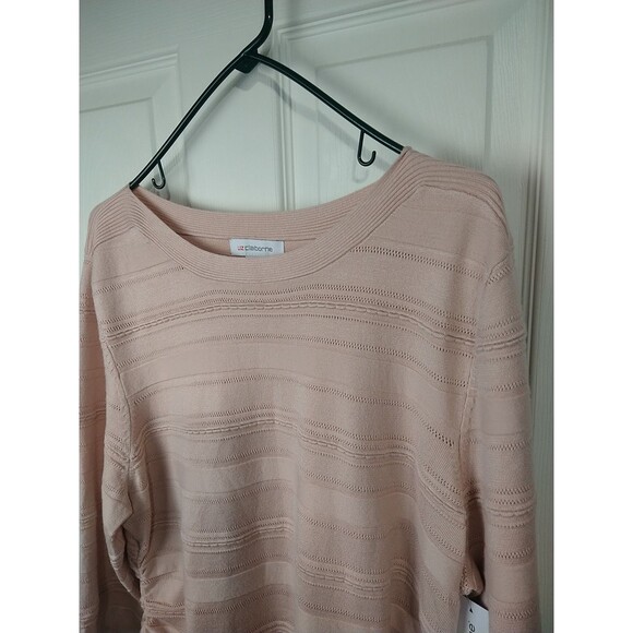 Liz Claiborne Woman XXL Sweater Rose Quartz Textured Striped Runched Side 3/4... - Picture 5 of 12